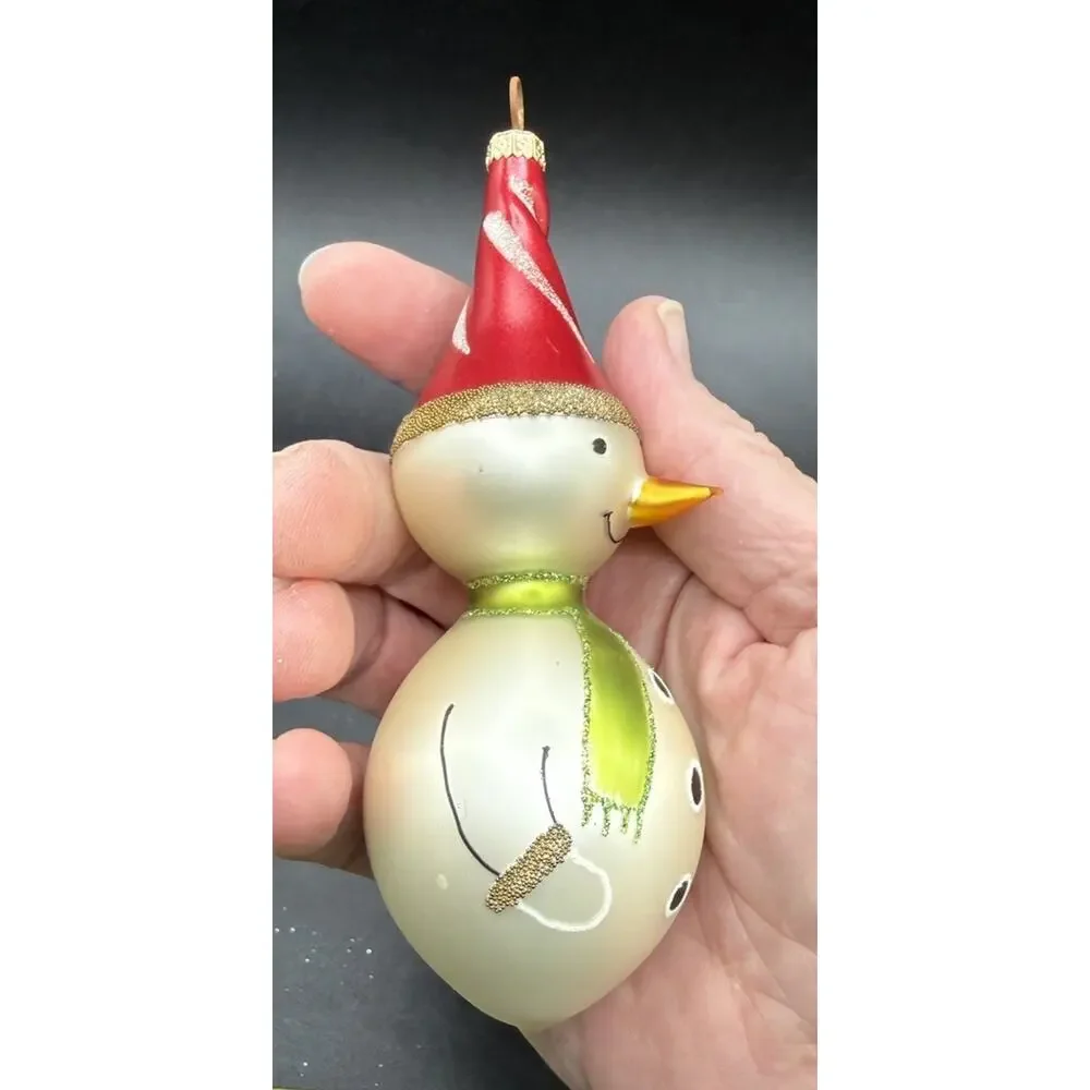 Vintage Pier 1 Christmas ornament glass snowman ornament Radko Style Quality BG1